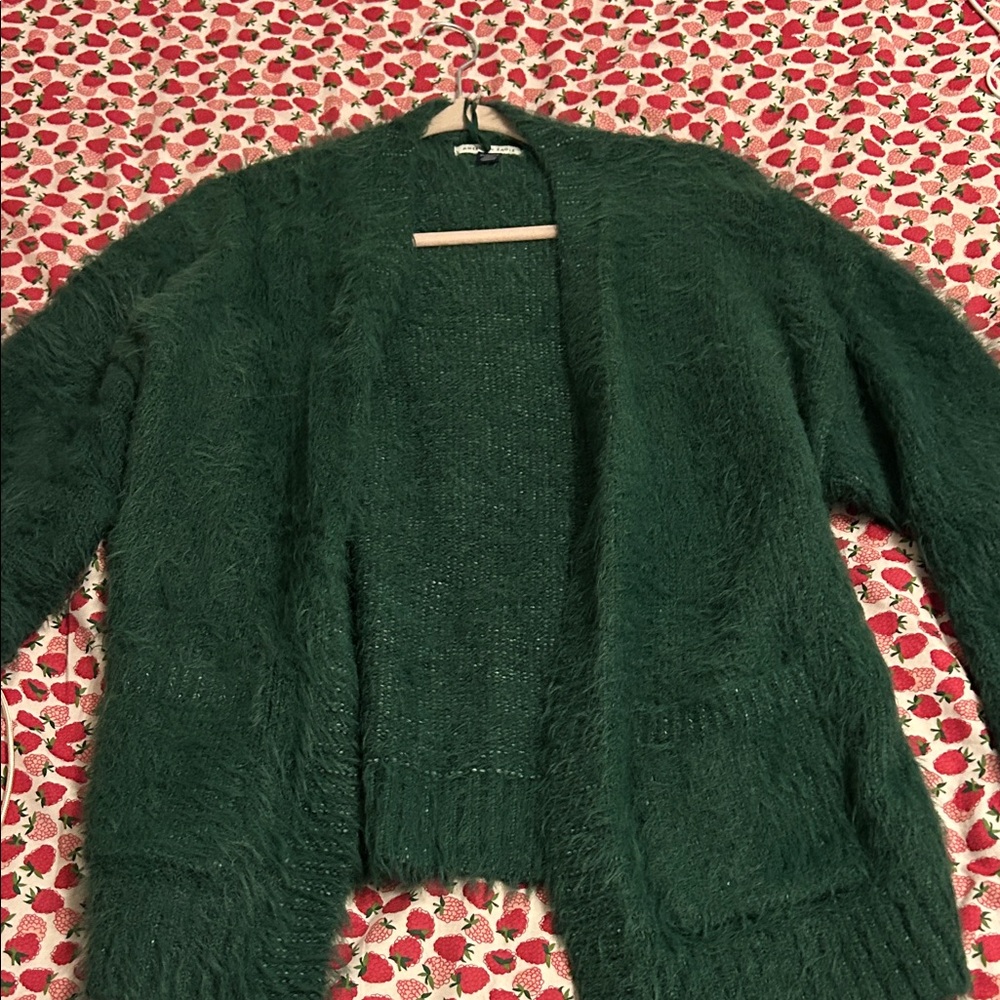 American Eagle Outfitters Fuzzy Forest Green Cardigan